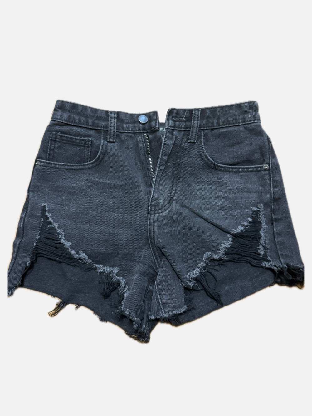 PrettyLittleThing Washed Black Distressed Denim Shorts
